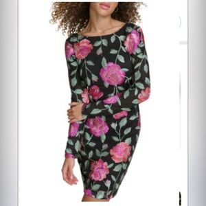 SIENA STUDIO BLACK LONG SLEEVE & PINK FLORAL EMBROIDERY MESH BODYCON DRESS 6